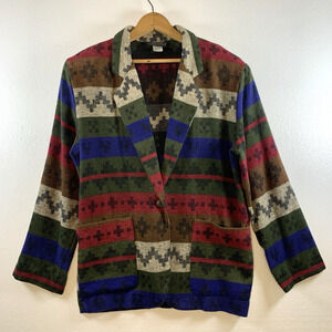 Vintage Womens Boxy Blazer Sz S‎ Oversized Aztec Southwest Boho Eclectic 90s